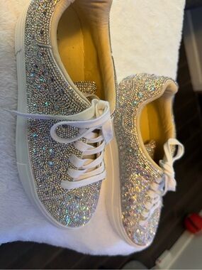Betsey Johnson Sidny Lace-Up Rhinestone Platform Sneakers Size 8.5